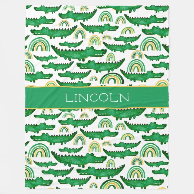 Vattenfärgskrokodil Alligator Rainbow Personalize Fleecefilt (Framsidan)