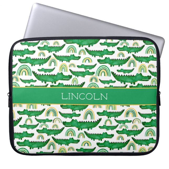 Vattenfärgskrokodil Alligator Rainbow Personalize Laptop Fodral (Framsidan)