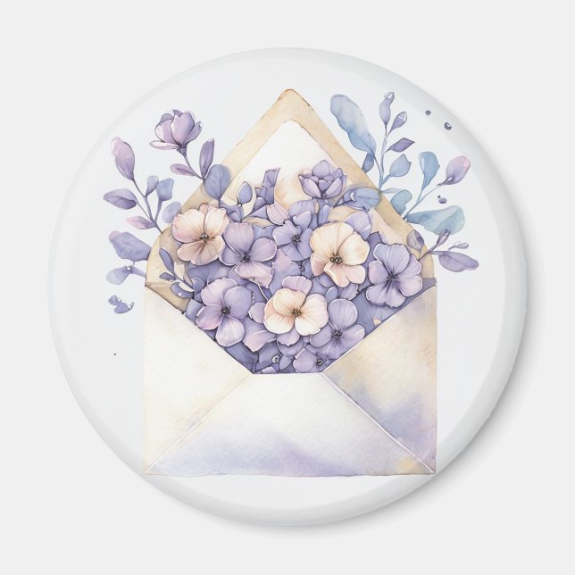 Vattenfärgskuvert - Blommigt Magnet (Framsidan)