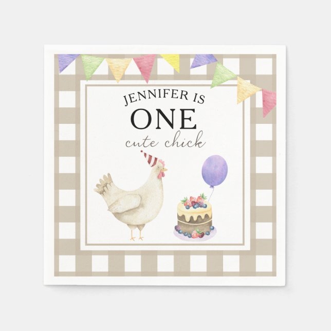 Vattenfärgskyckling 1-årsdag pappersservett (Framsidan)