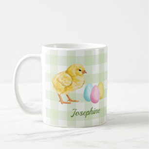 Vattenfärgskyckling och ägg på grönt med namn kaffemugg