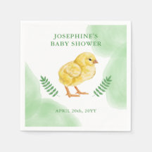 Vattenfärgskyckling och gröna blad Baby Shower