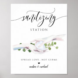 Vattenfärgskylt för desinfektionsstation för bröll poster