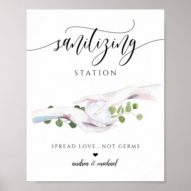 Vattenfärgskylt för desinfektionsstation för bröll poster (Framsidan)