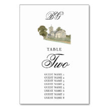 Vattenfärgskyrka Traditionell Monogram Bröllop