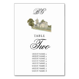 Vattenfärgskyrka Traditionell Monogram Bröllop Bordsnummer