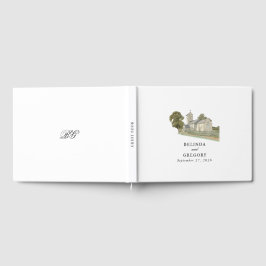 Vattenfärgskyrka Traditionell Monogram Bröllop Gästböcker