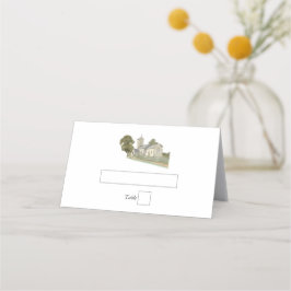 Vattenfärgskyrka Traditionell Monogram Bröllop Placeringskort