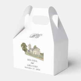 Vattenfärgskyrka Traditionell Monogram Bröllop Presentaskar