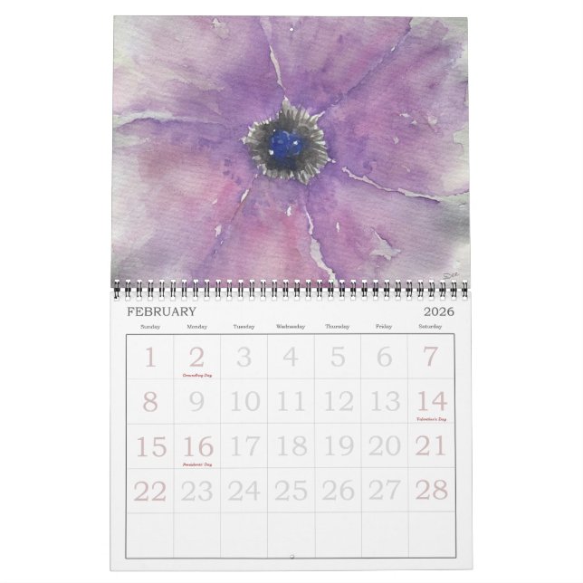 Vattenfärgslådor 12-månaders kalender (Feb 2026)