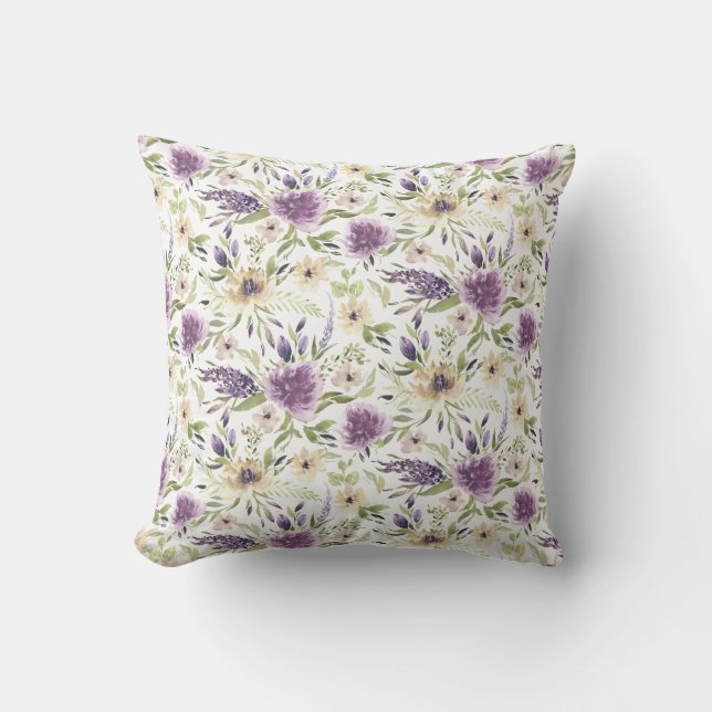Vattenfärgslådor för lavender och Blek Gult Kudde (Framsida)