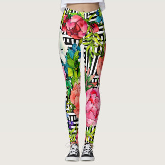 Vattenfärgslådor Geometric Black White Mönster Leggings