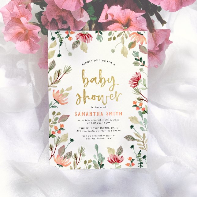 Vattenfärgslådor och Guld Lettering Babykläder Inbjudningar (Skapare uppladdad)