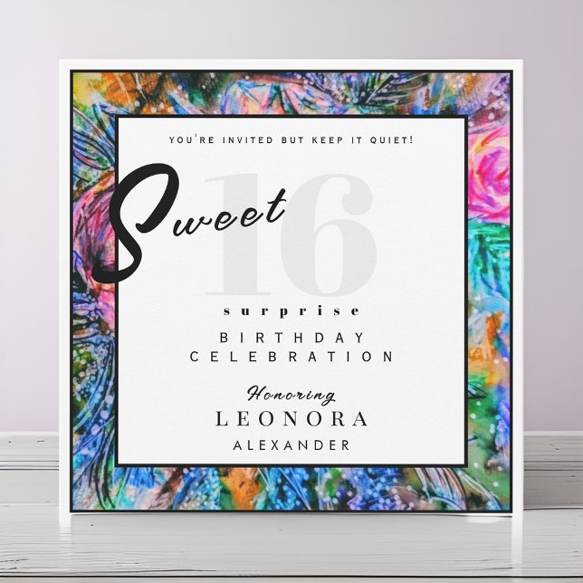 Vattenfärgslådor Sweet sixteen 16 Överraskning Par Inbjudningar (Skapare uppladdad)