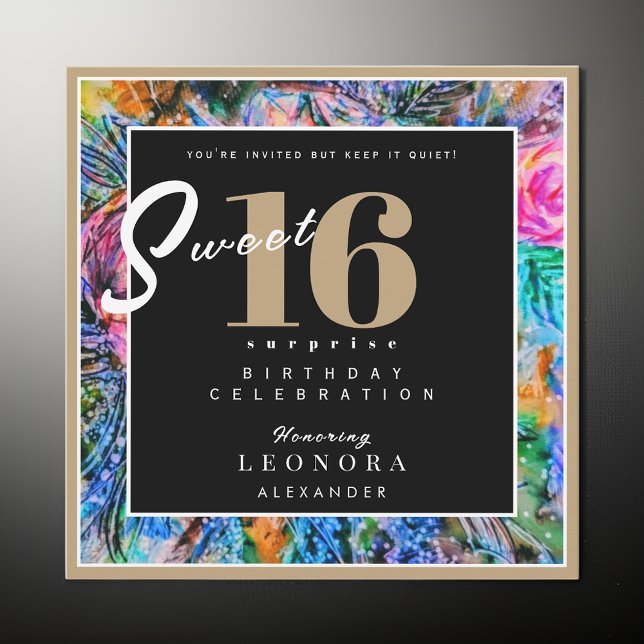 Vattenfärgslådor Sweet sixteen 16 Överraskning Par Inbjudningar (Skapare uppladdad)