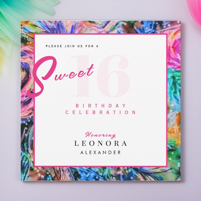 Vattenfärgslådor, Sweet sixteen 16 Rosa Inbjudningar (Skapare uppladdad)