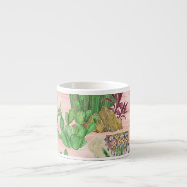 Vattenfärgslaman och cacti mönster. espressomugg (Framsidan)