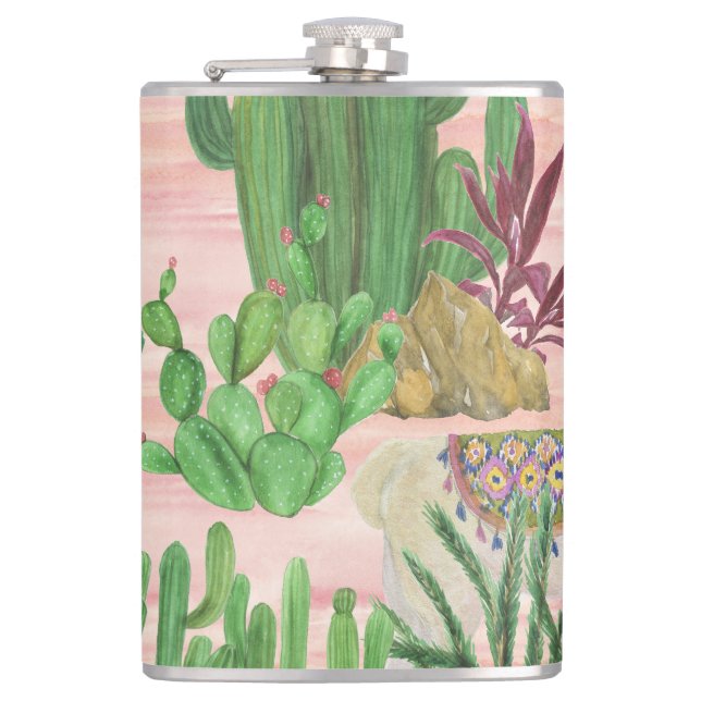 Vattenfärgslaman och cacti mönster. fickplunta (Framsidan)