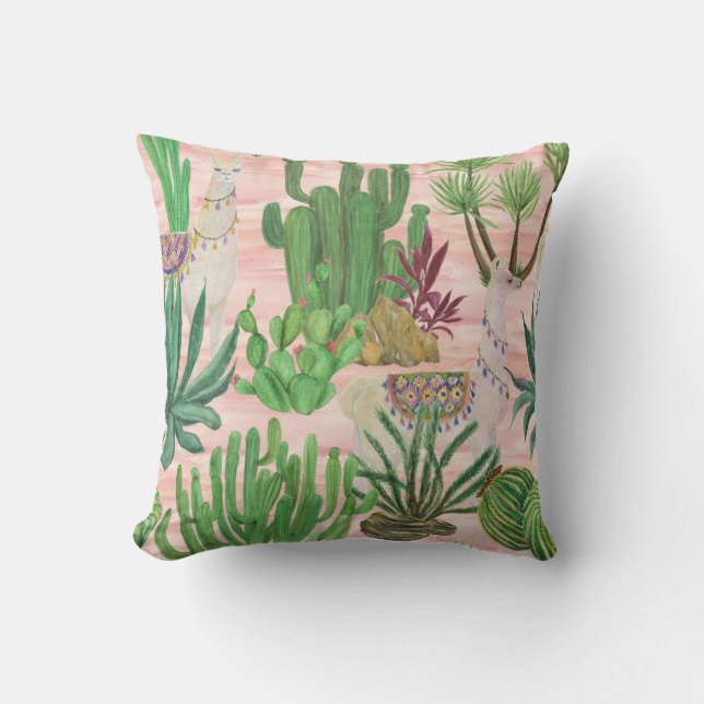 Vattenfärgslaman och cacti mönster. kudde (Framsida)