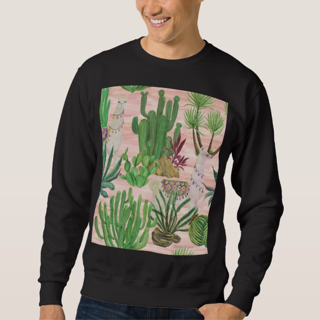 Vattenfärgslaman och cacti mönster. lång ärmad tröja (Framsida)