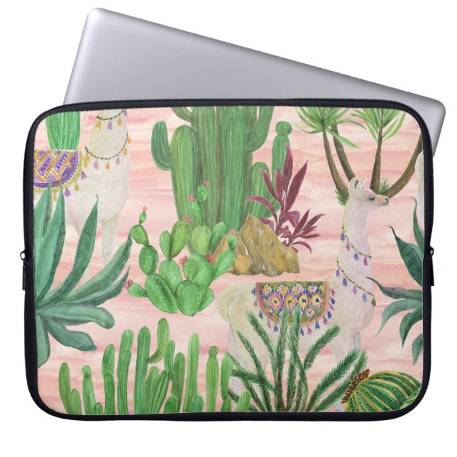Vattenfärgslaman och cacti mönster. laptop fodral (Framsidan)