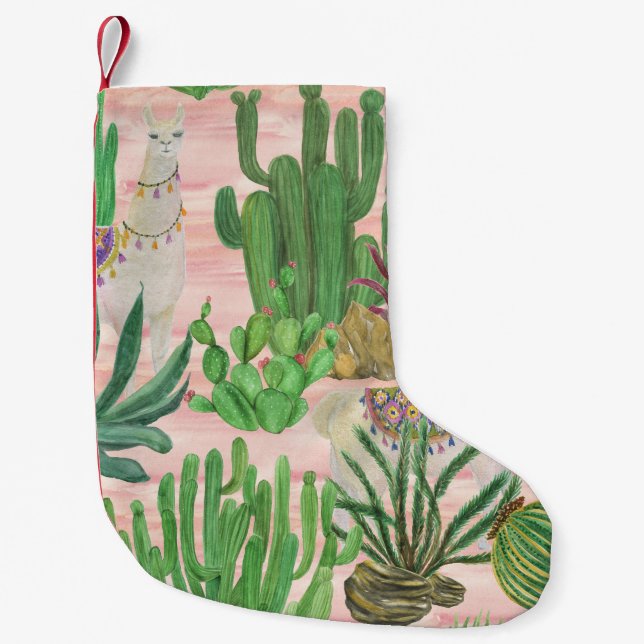 Vattenfärgslaman och cacti mönster. liten julstrumpa (Framsidan)