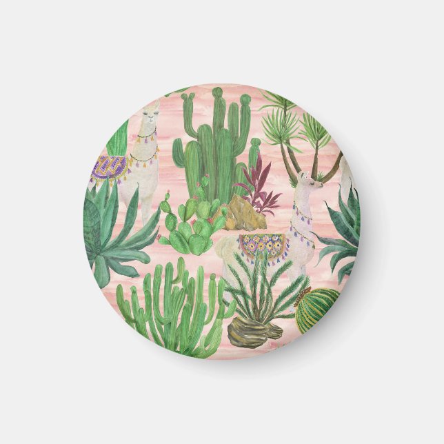 Vattenfärgslaman och cacti mönster. magnet (Framsidan)