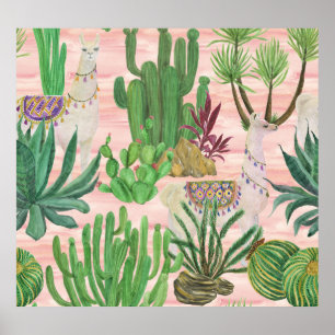 Vattenfärgslaman och cacti mönster. poster