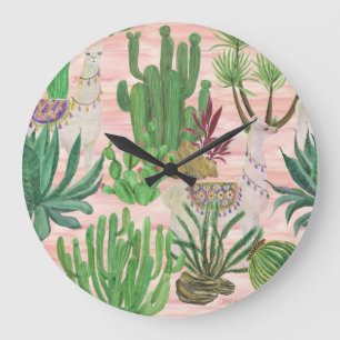 Vattenfärgslaman och cacti mönster. stor klocka