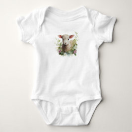 Vattenfärgslampa Baby med blomma T Shirt