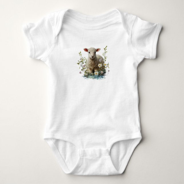 Vattenfärgslampa Baby med blommor T Shirt (Framsida)