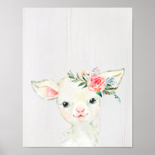Vattenfärgslampa Blommigt Baby Lamb Poster
