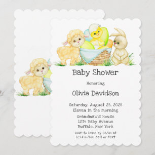 Vattenfärgslampa Chic och Bunny Baby Shower Inbjudningar