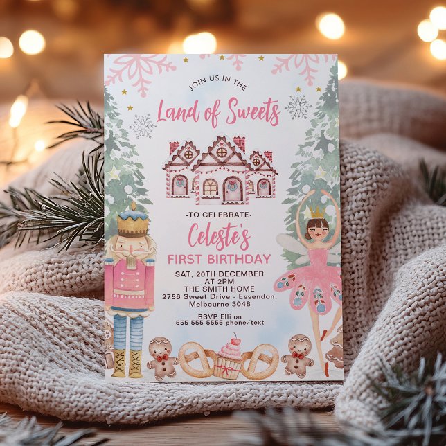 Vattenfärgsland Landet av sötsaker Nutcracker Föde Inbjudningar (Instant Download Land of Sweet Invitation Editable Sugar Plum Fairy Birthday Invitation Nutcracker)