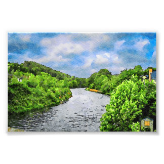 Vattenfärgslandskap i en flod i länet Wicklow Fototryck