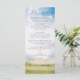 Vattenfärgslandskap med moln på menyn bröllop meny