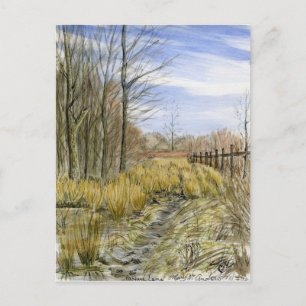 Vattenfärgslandskap "Pasture Lane in Tidigt March" Vykort
