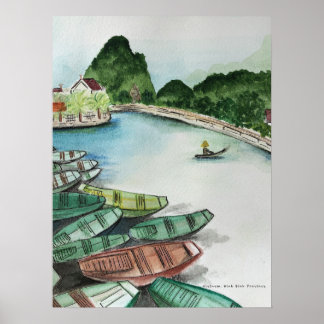 Vattenfärgslandskap, Vietnam, Tam Coc Poster Flye