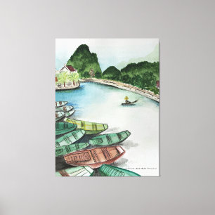Vattenfärgslandskap, Vietnam, Tam Coc Poster Flye Canvastryck