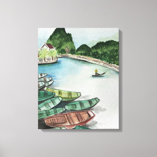 Vattenfärgslandskap, Vietnam, Tam Coc Poster Flye Canvastryck (Framsida)