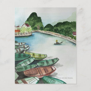 Vattenfärgslandskap, Vietnam, Tam Coc Poster Pede Flygblad