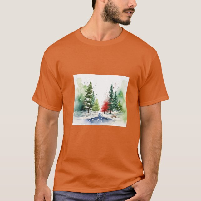 Vattenfärgslandskap Vinterlandskap Vol.6 T-Shirt D (Framsida)