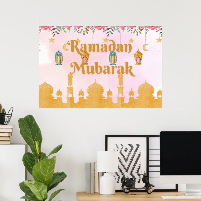 VattenfärgsLanternor Ramadan Mubarak Poster Blommi (Hemmakontoret)