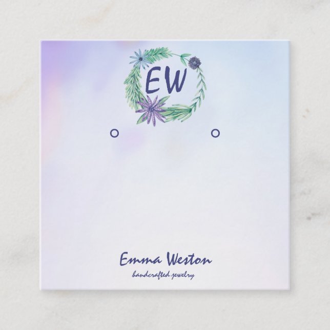 Vattenfärgslavender Flower WAN Earring Visning Fyrkantigt Visitkort (Framsida)