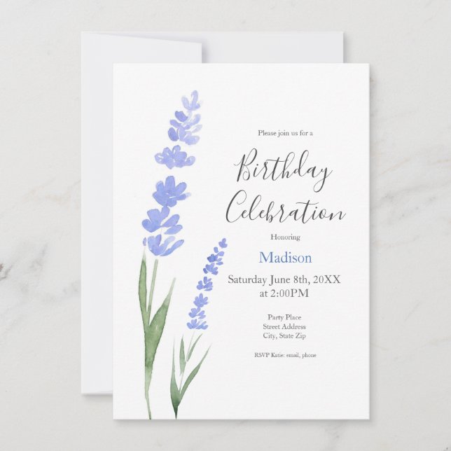 Vattenfärgslavender Inbjudningar (Framsida)