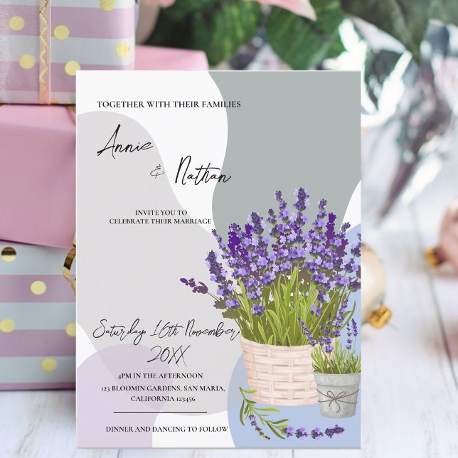Vattenfärgslavender Stems i Basket Bröllop Vykort (Watercolor Lavender Stems in a Basket Wedding Postcard)