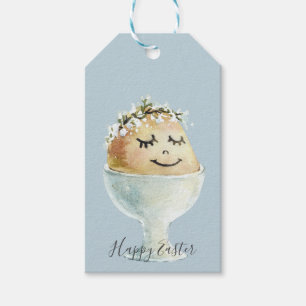 Vattenfärgsleende ägg i Kopp Påsk Presentetikett
