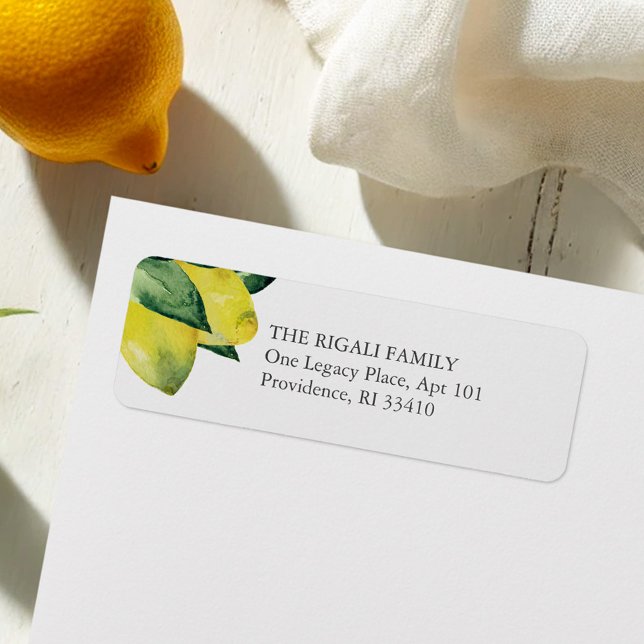 Vattenfärgslemon, Returadress Etikett (Lemon return address labels watercolor citrus and botanical art by Victoria Grigaliunas DoTellABelle)