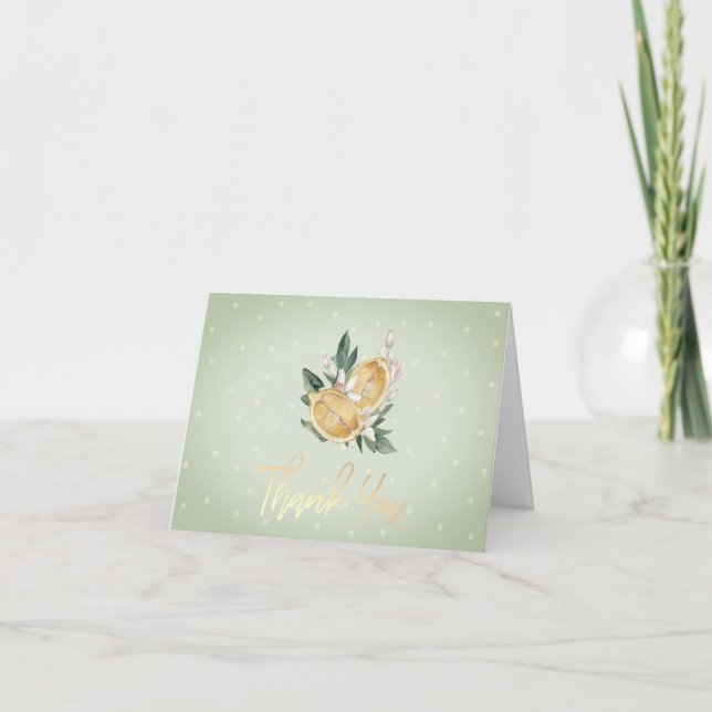 Vattenfärgslemoner Botaniska Polka dots Tack Kort (Framsida)