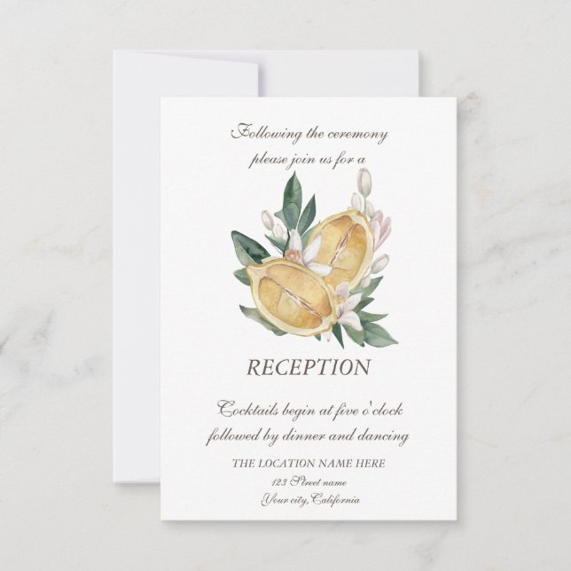 Vattenfärgslemoner Botaniska punkter Bröllop Inbjudningar (Framsida)